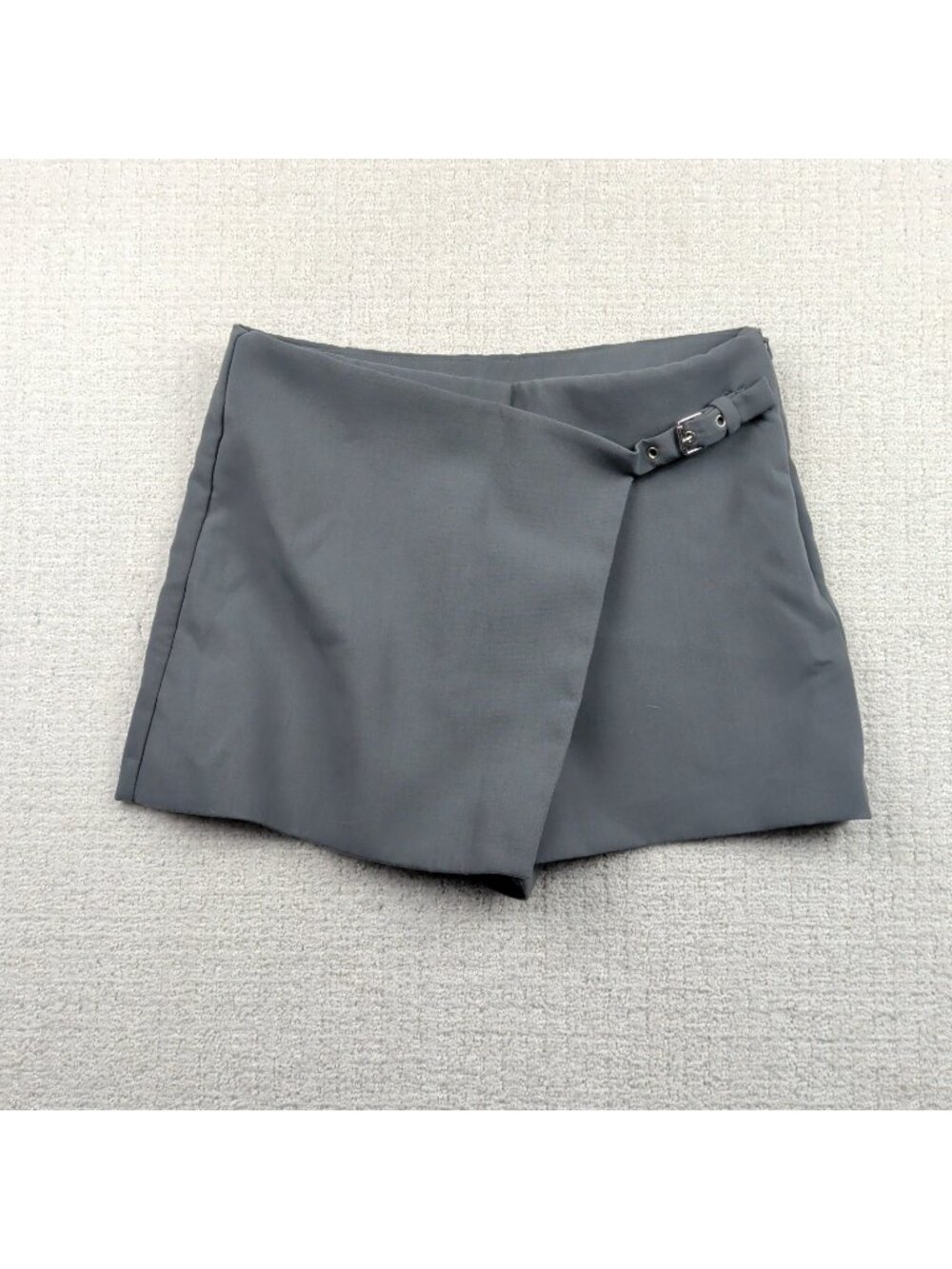 Zara Stone Gray Wrap Skort Size M Asymmetrical Mini Skirt Shorts Preppy Office